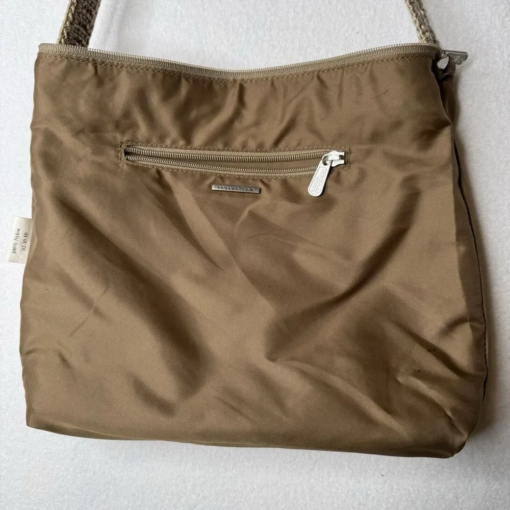 The Sak Crochet Knit Woven Boho Shoulder Handbag Taupe Lined Interior Pocket‎